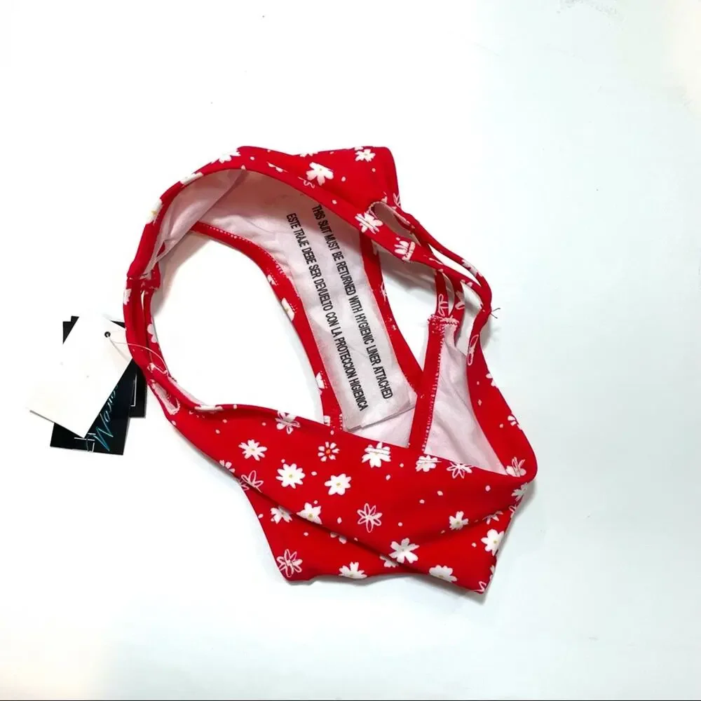 California Waves red floral bikini swim bottom